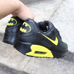 Nike Air Max 90 Black Leather Batman Custom NWT